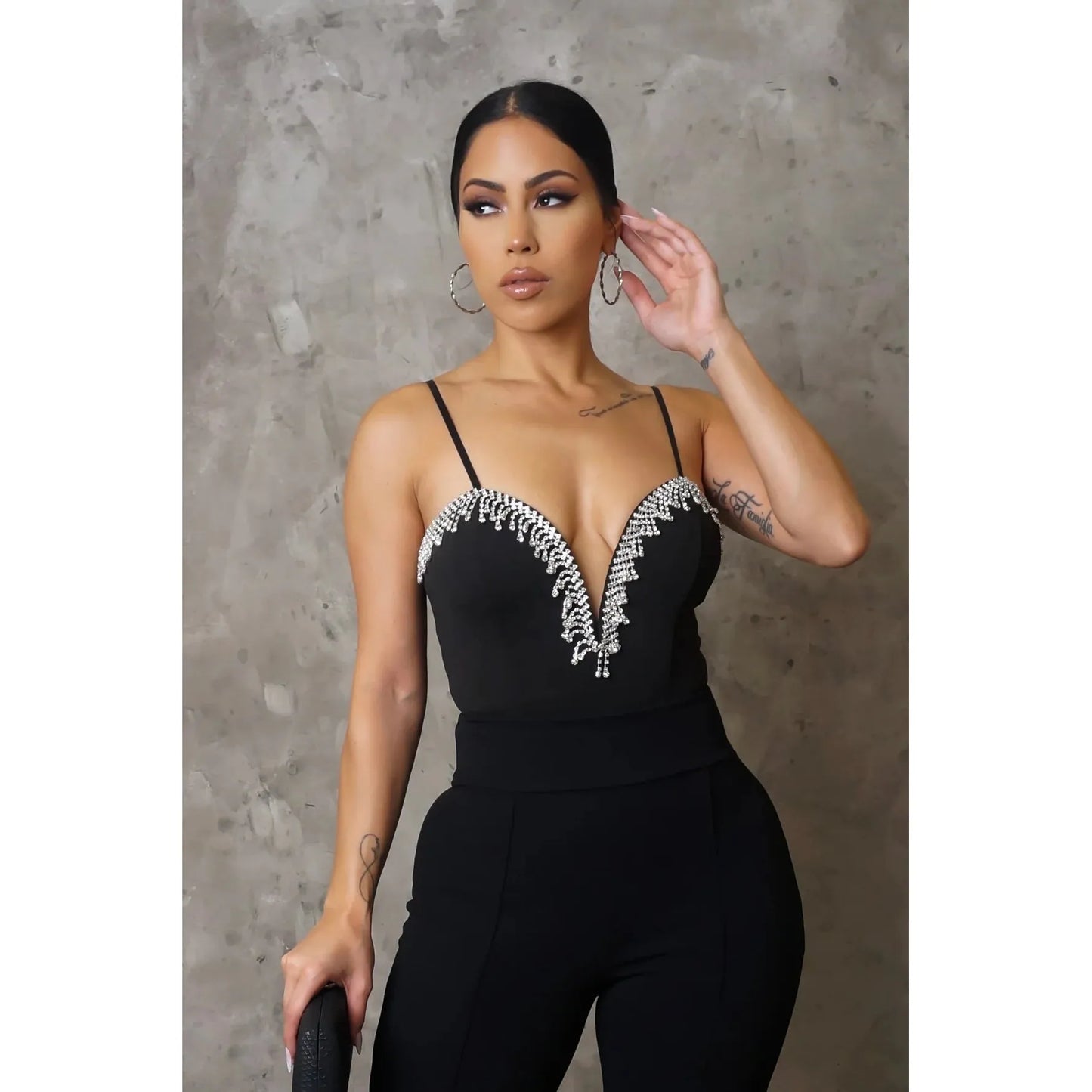 Ruby Bodysuit Top- New (Black) Holi - London Glam Boutique