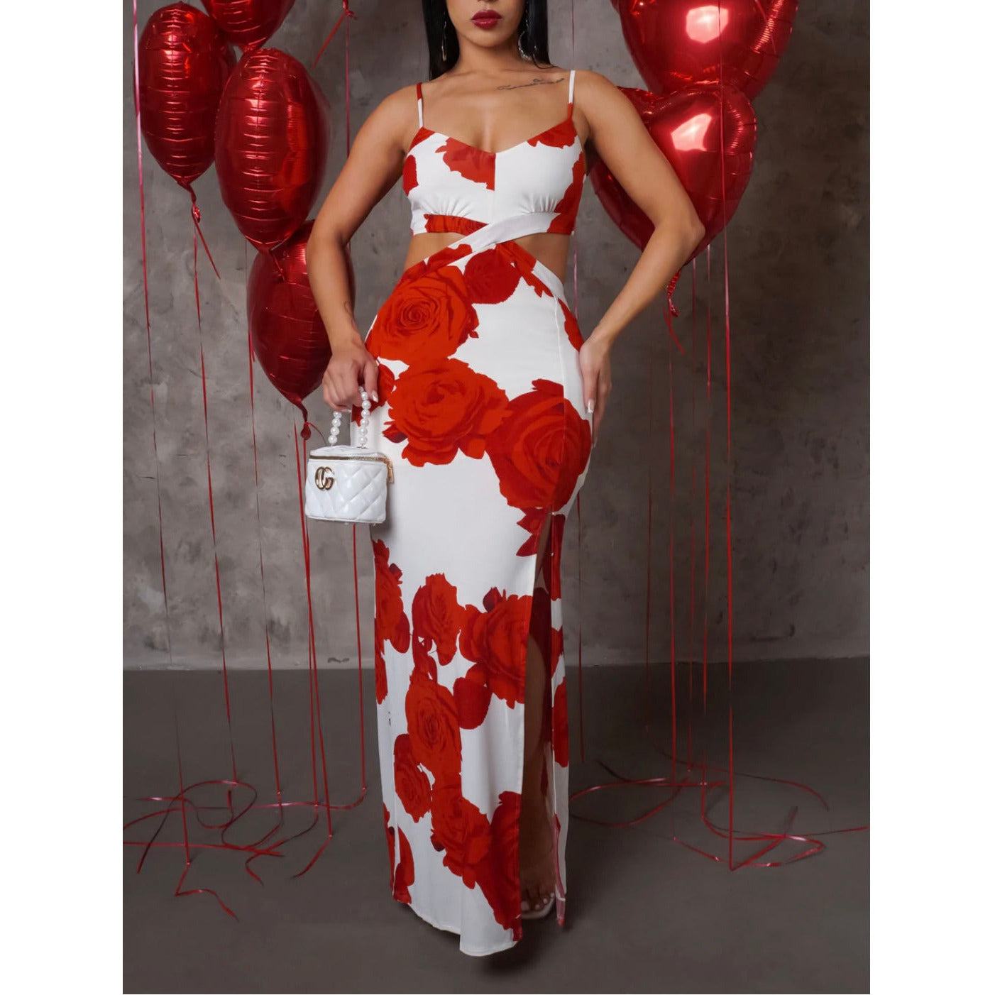 Be mine maxi dress white/red-New - londonglamboutique