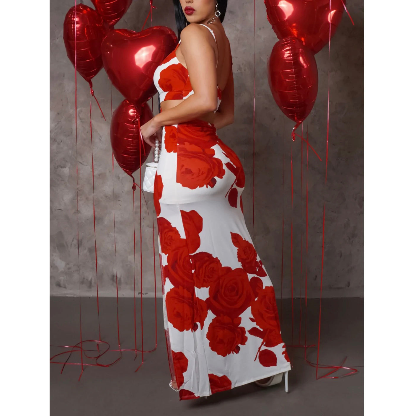 Be mine maxi dress white/red-New - londonglamboutique