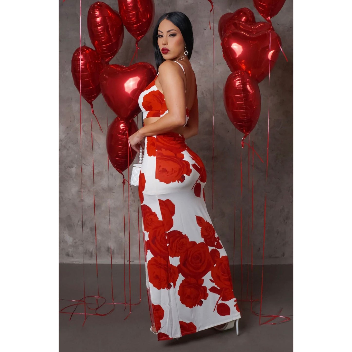 Be mine maxi dress white/red - London Glam Boutique