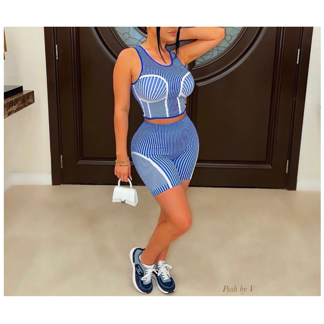 Denise shorts set - Blue Sale - londonglamboutique