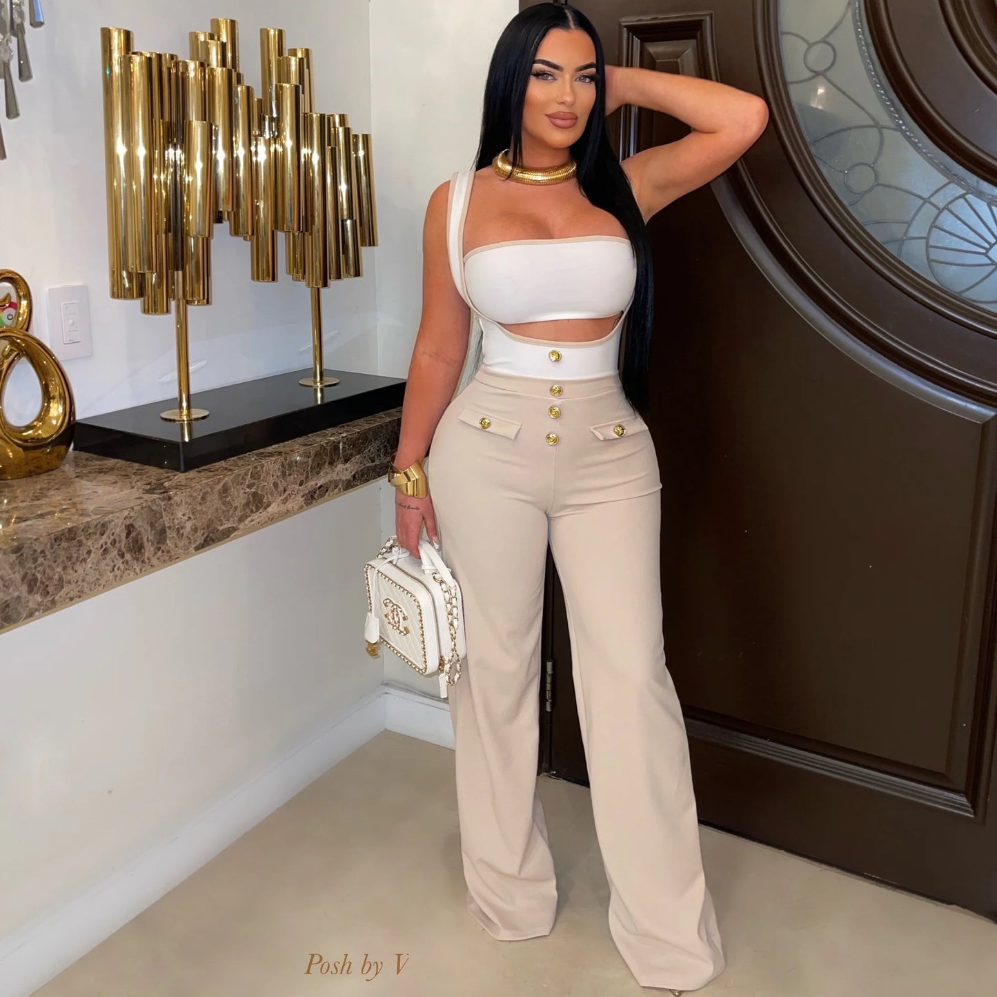 Paris Jumpsuit- New Beige - London Glam Boutique