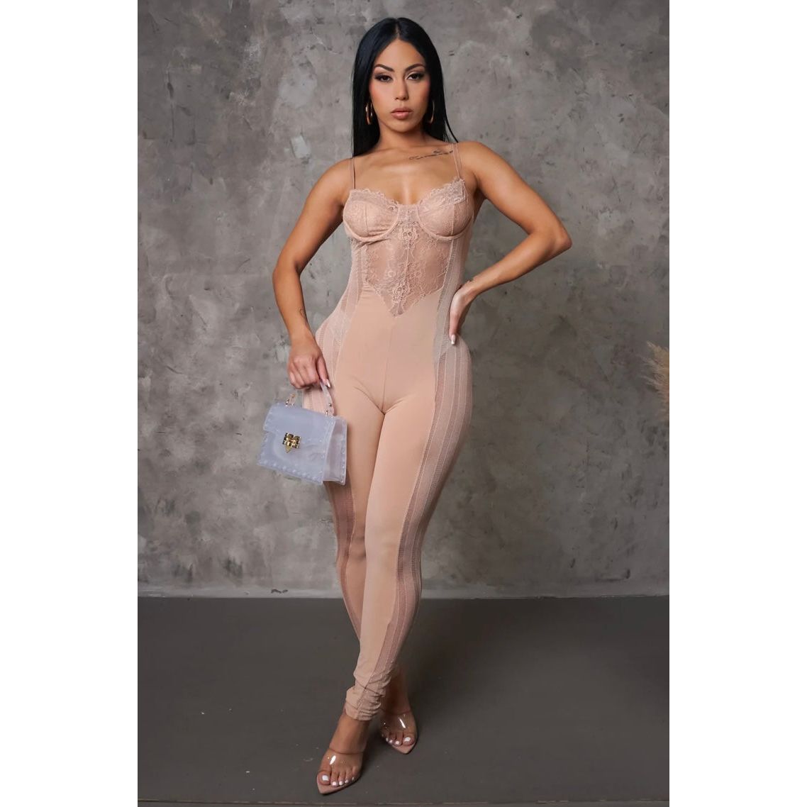 Mary Beige Jumpsuit Sexy - London Glam Boutique