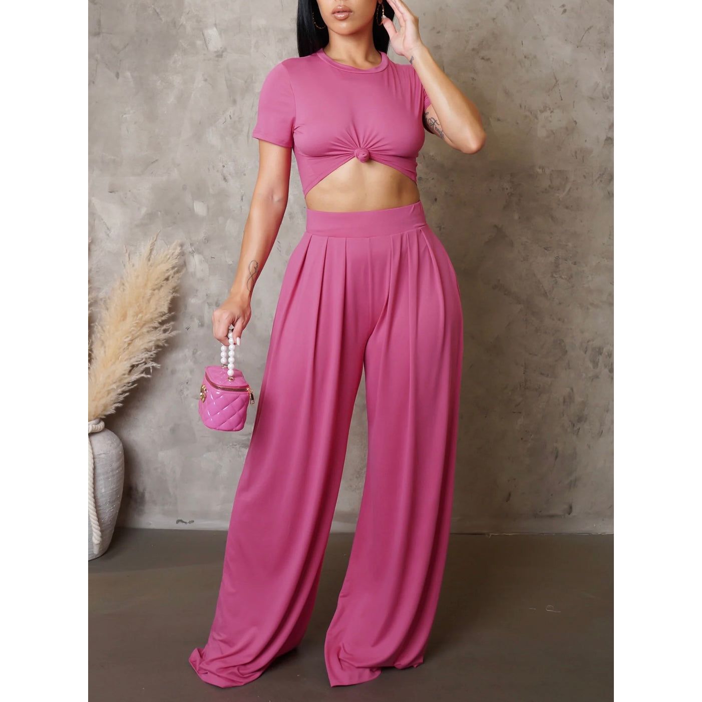 Becky pants set-New (pink) - London Glam Boutique