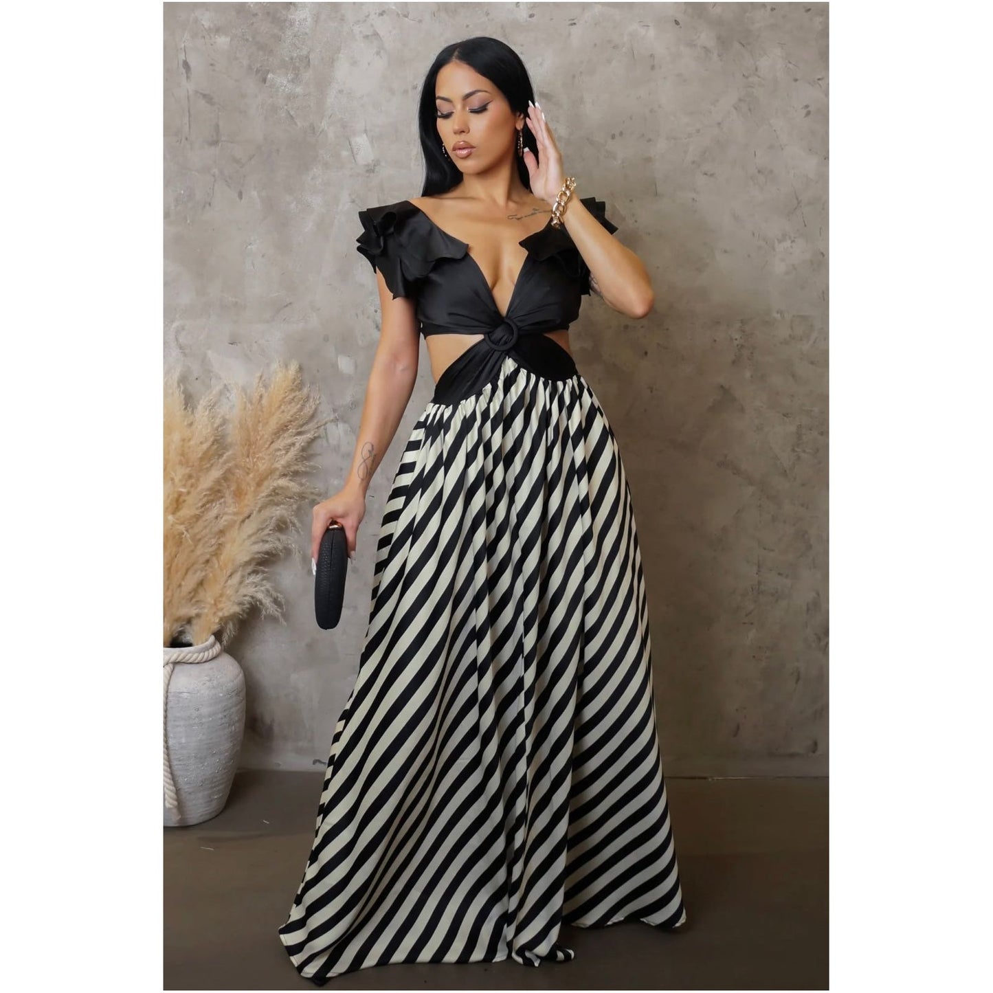 Zebra Maxi Dress-New Lux - London Glam Boutique