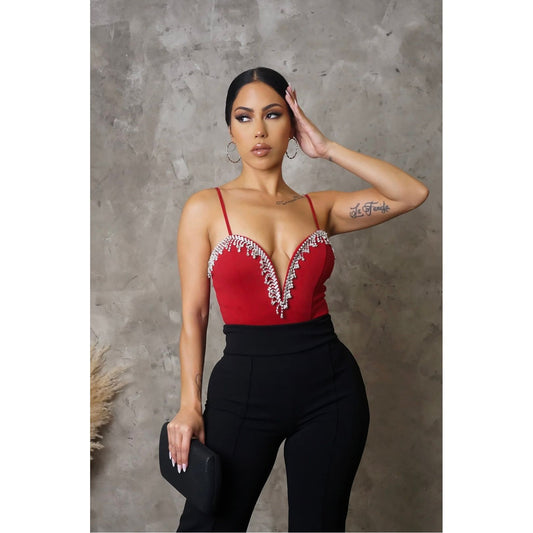 Ruby Bodysuit Top- New (Red) Holi - London Glam Boutique