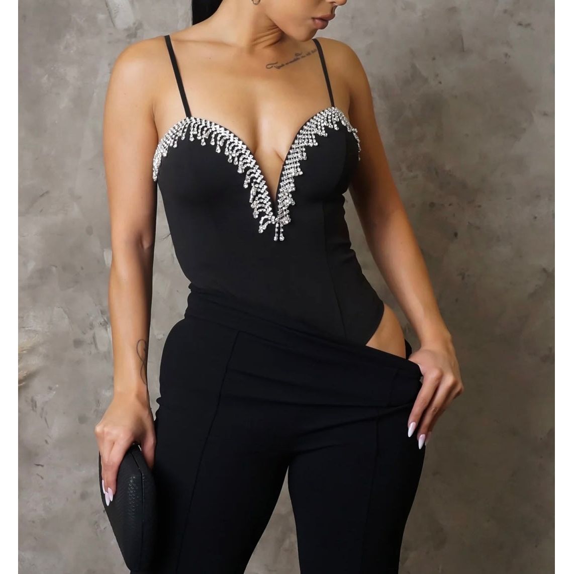 Ruby Bodysuit Top- New (Black) - London Glam Boutique