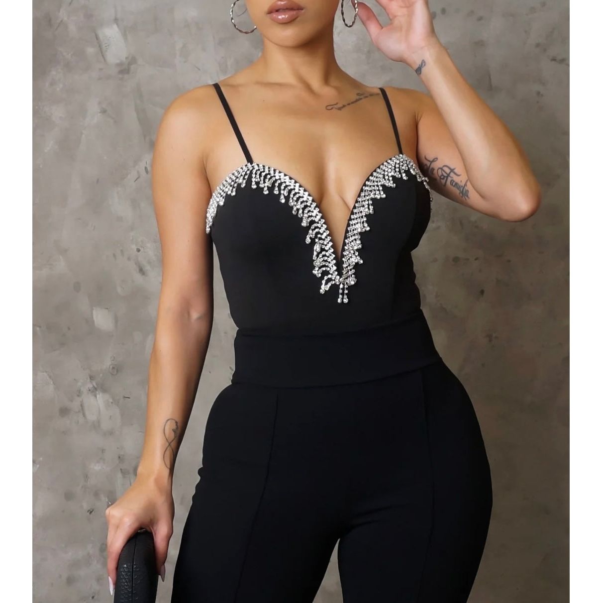 Ruby Bodysuit Top- New (Black) - London Glam Boutique