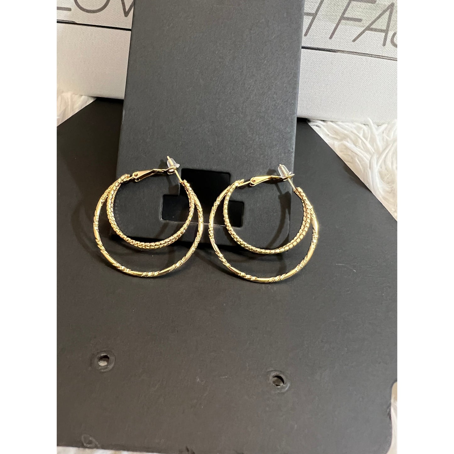 Three ring gold earrings-accessories - londonglamboutique