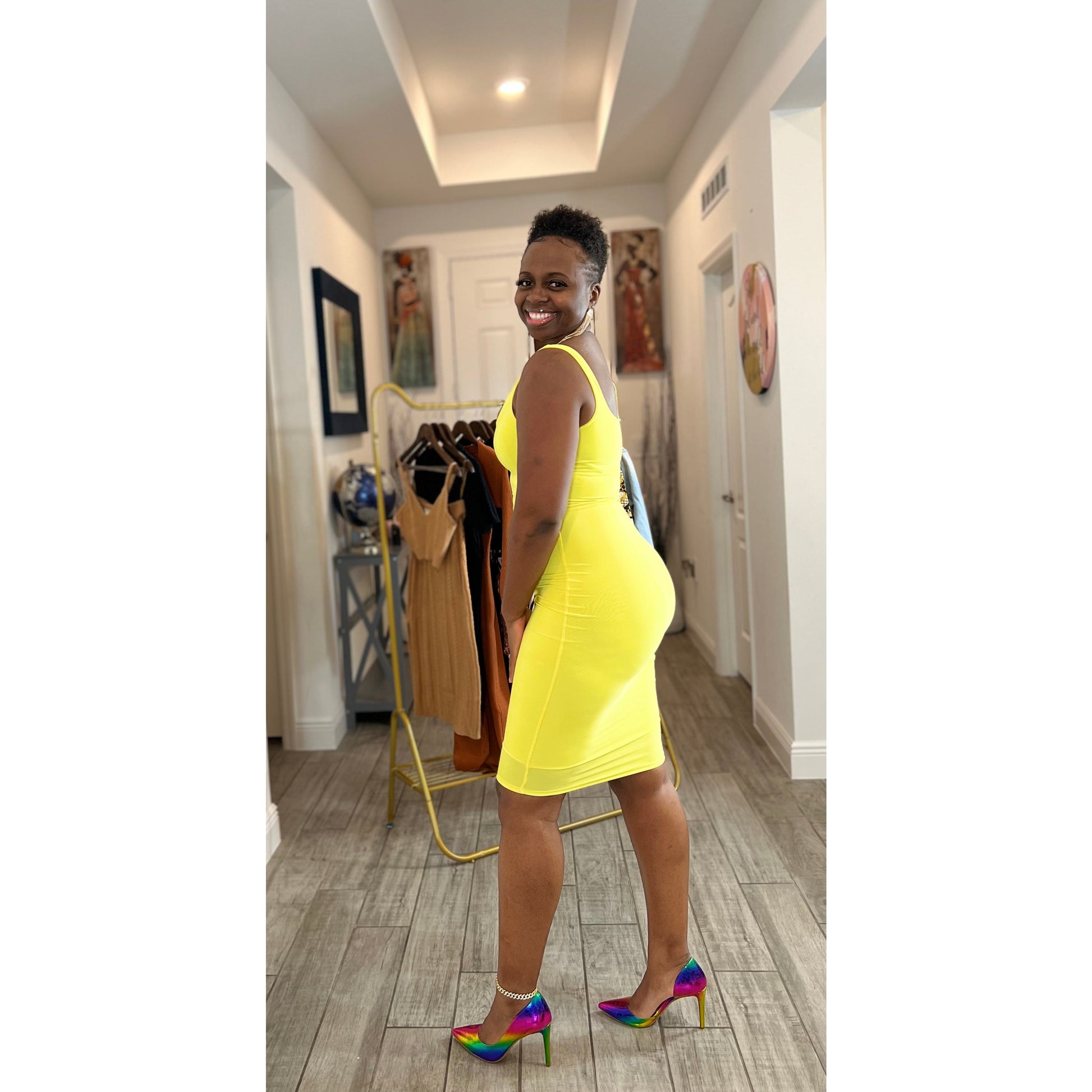 Latoya Dress - Yellow - londonglamboutique