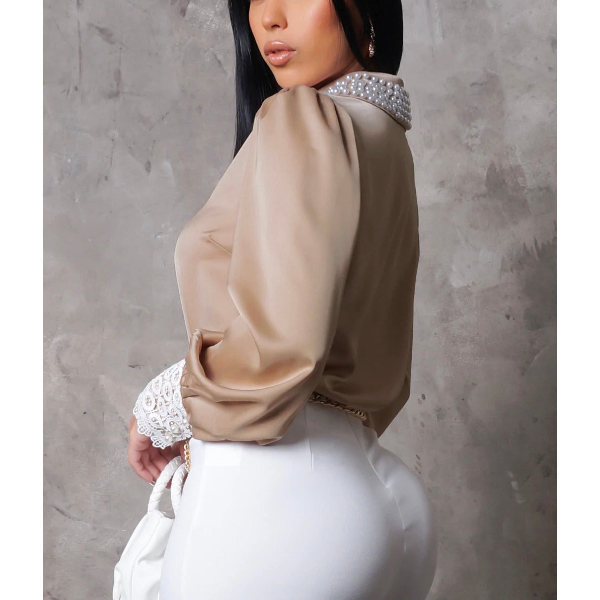 Pearl Top beige- New - londonglamboutique