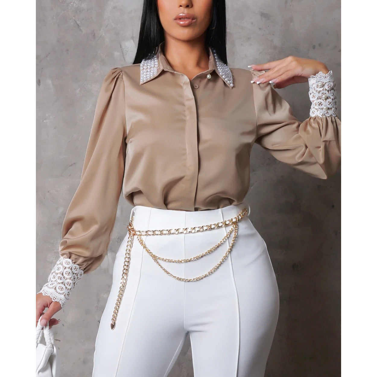 Pearl Top beige- New - londonglamboutique