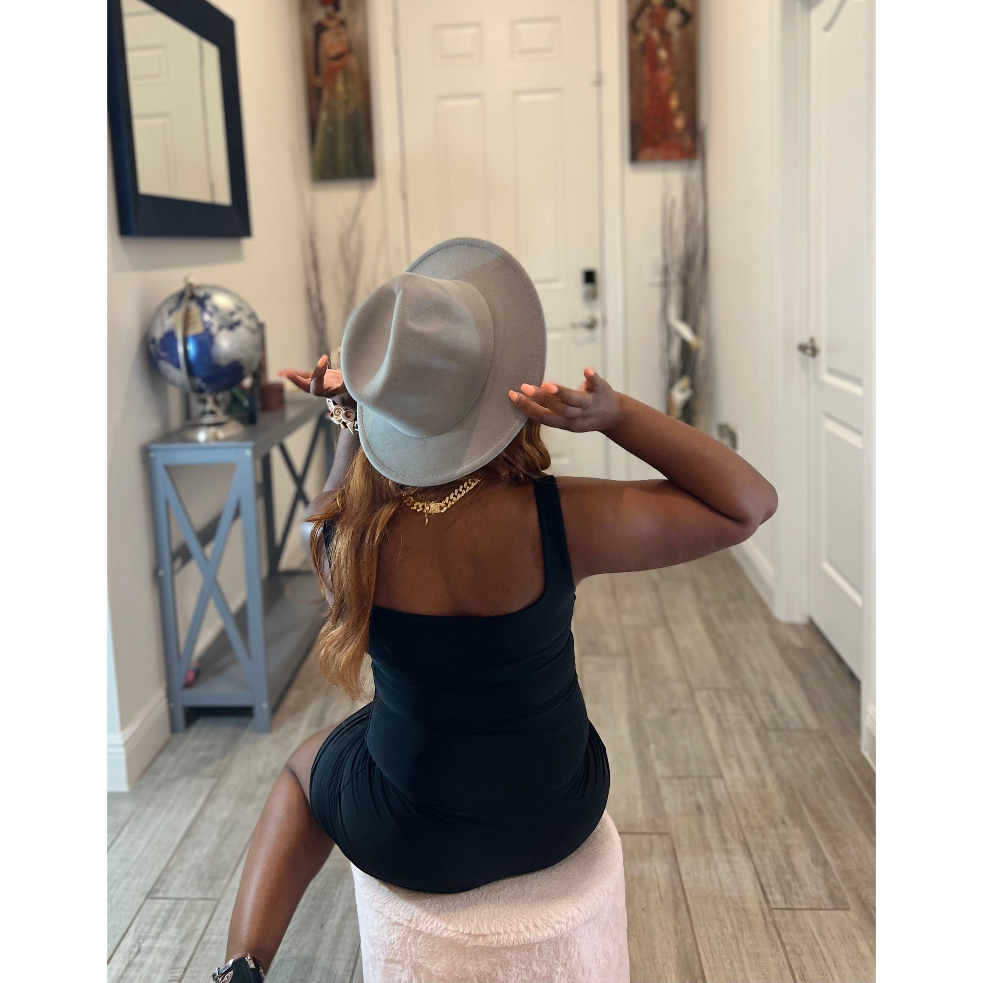 Gray/Pink Hat - londonglamboutique